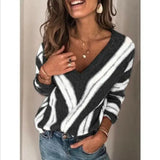 Striped V Neck Sweater Loose Knitted garmentsdl