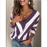 Striped V Neck Sweater Loose Knitted garmentsdl