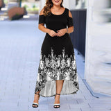 Plus Size Maxi Short Sleeve Floral Printed Dress garmentsdl
