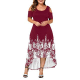 Plus Size Maxi Short Sleeve Floral Printed Dress garmentsdl