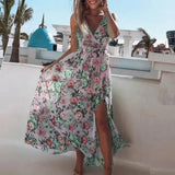 V Neck Split Dress Floral PrintElegant Casual Maxi Dresses garmentsdl