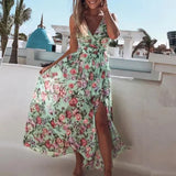 V Neck Split Dress Floral PrintElegant Casual Maxi Dresses garmentsdl