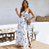 V Neck Split Dress Floral PrintElegant Casual Maxi Dresses garmentsdl