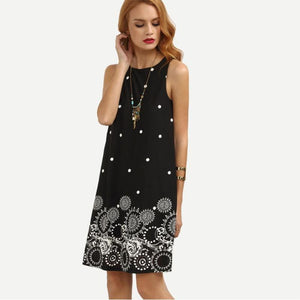 Sleeveless Printing Slim Round Neck Dresses garmentsdl