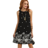 Sleeveless Printing Slim Round Neck Dresses garmentsdl