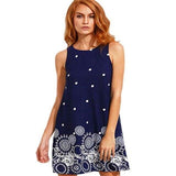 Sleeveless Printing Slim Round Neck Dresses garmentsdl