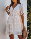 Short  V-neck  Dots Mesh Casual Mini Dress garmentsdl