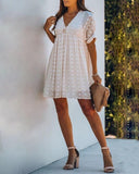 Short  V-neck  Dots Mesh Casual Mini Dress garmentsdl